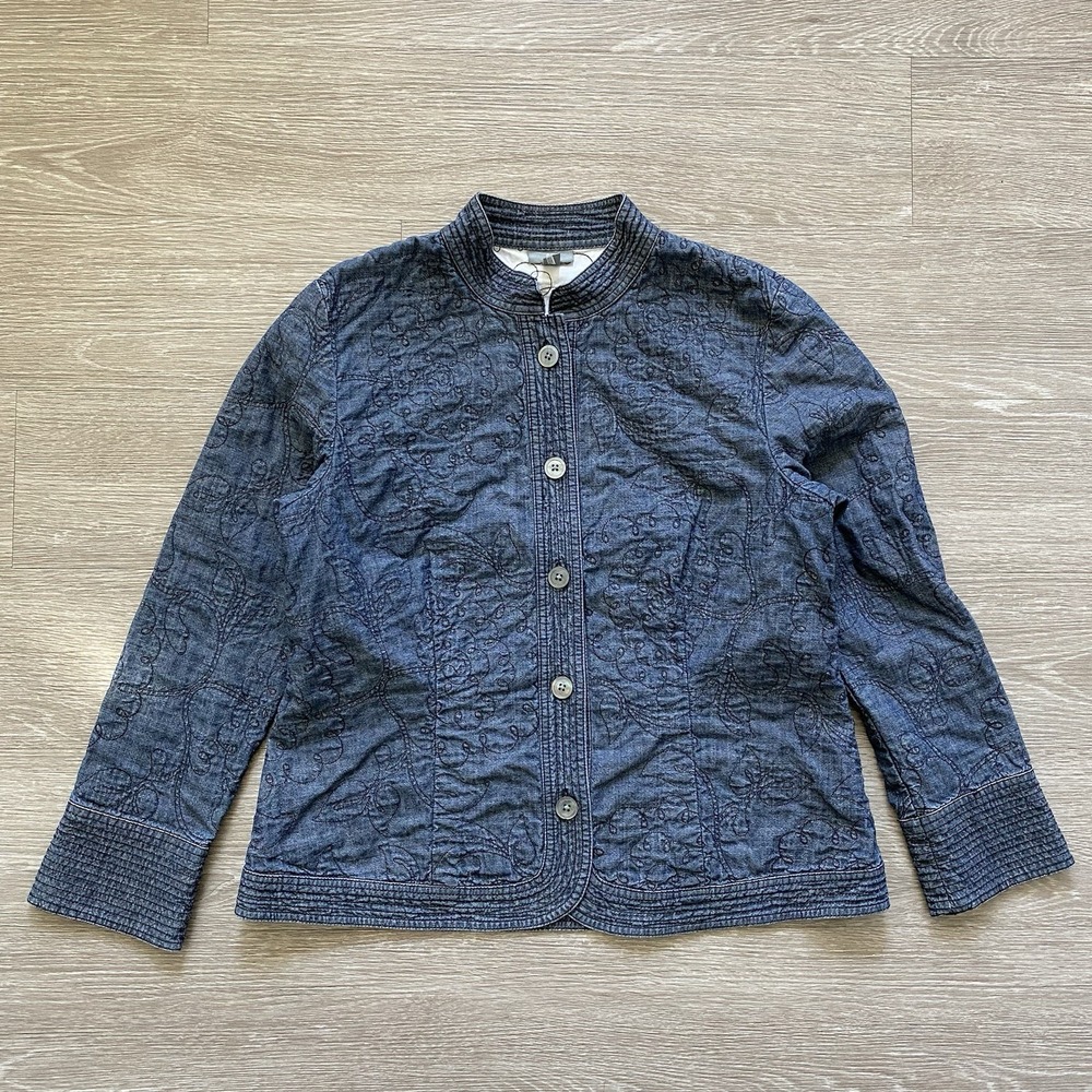 J.Jill Lightweight Quilted Chambray Jacket Women's Petite M Blue Cotton Bohemian